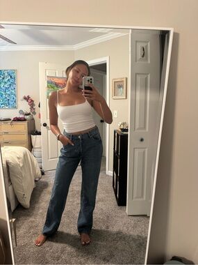 H&M Wide-Leg Jeans in Dark Blue Wash